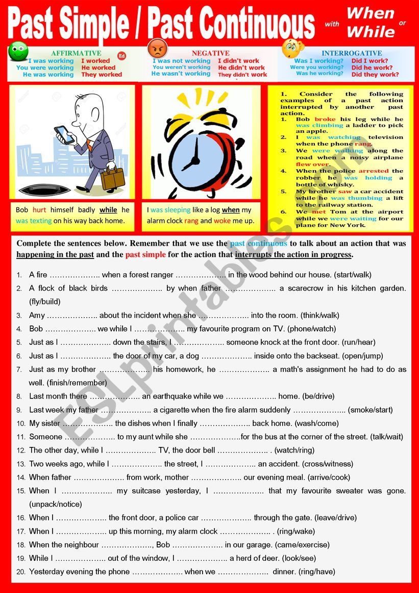 PAST SIMPLE and CONTINUOUS with WHEN and WHILE + practice + KEY