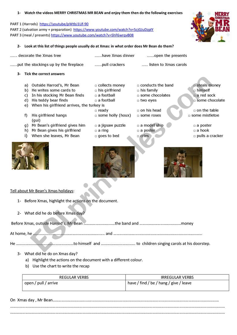 MERRY XMAS MR BEAN worksheet