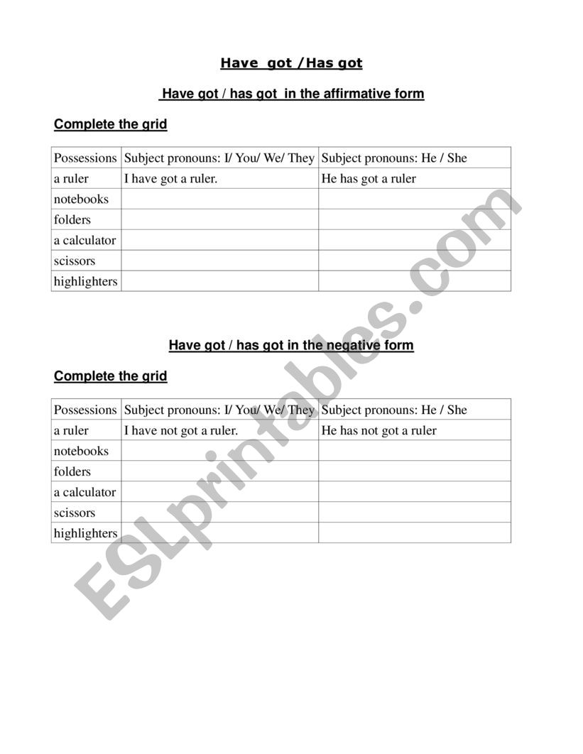 Have got - has got worksheet