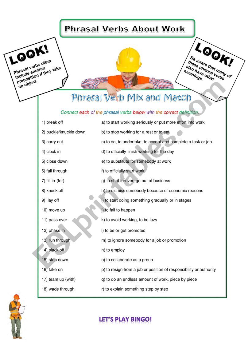 Phrasal Verbs About Work worksheet