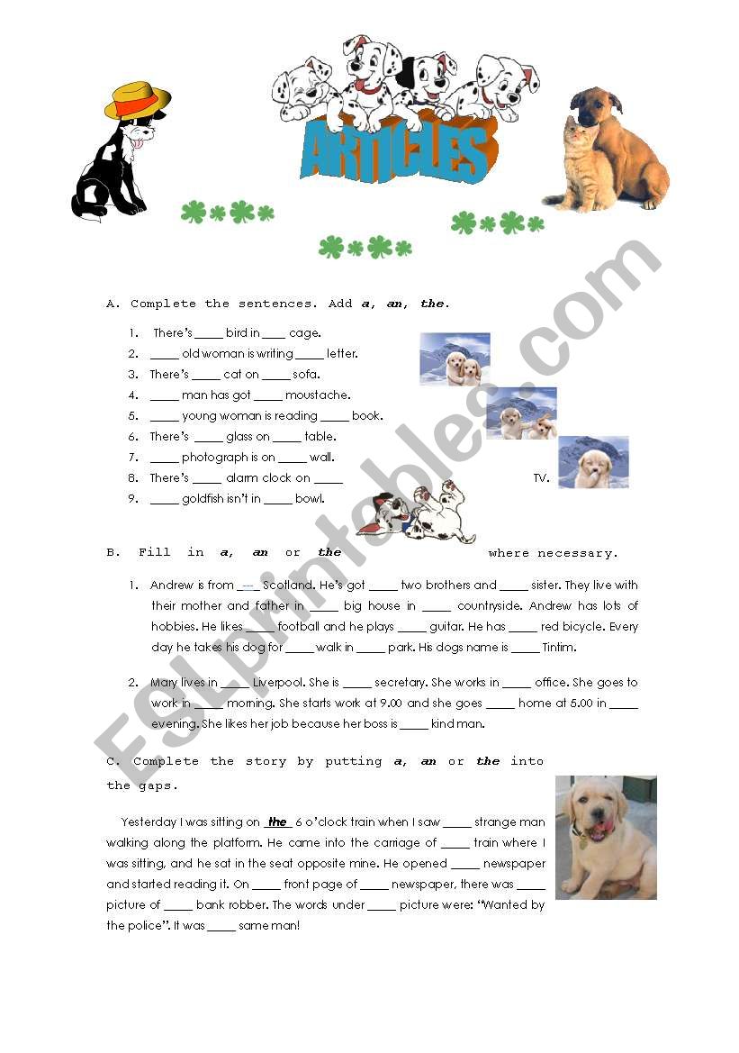 Articles worksheet