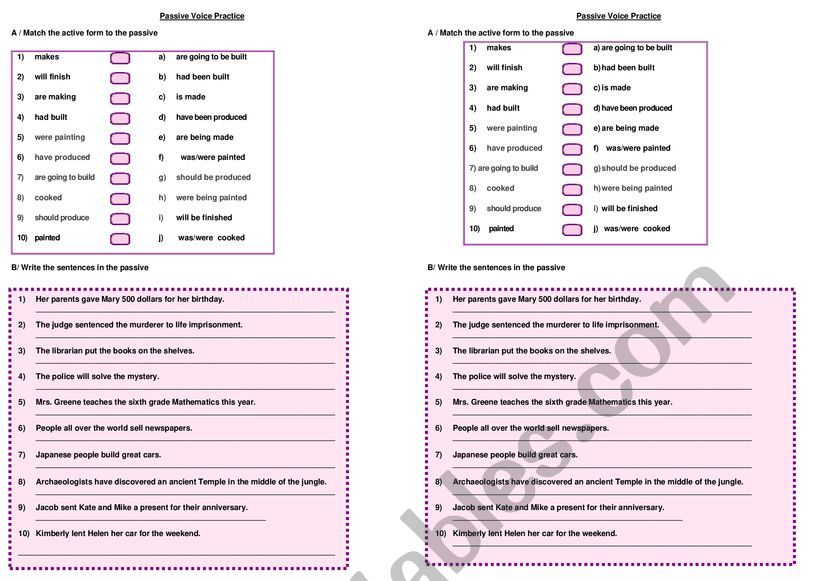 Passive voice practice worksheet