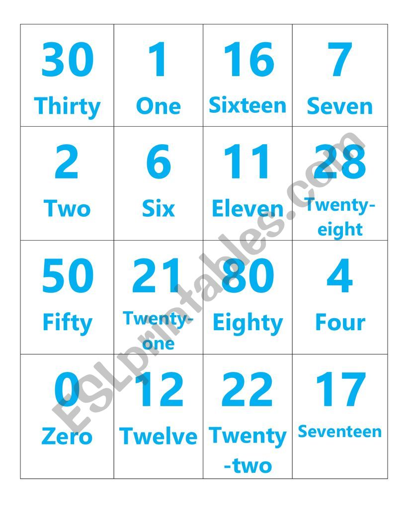 Bingo numbers worksheet