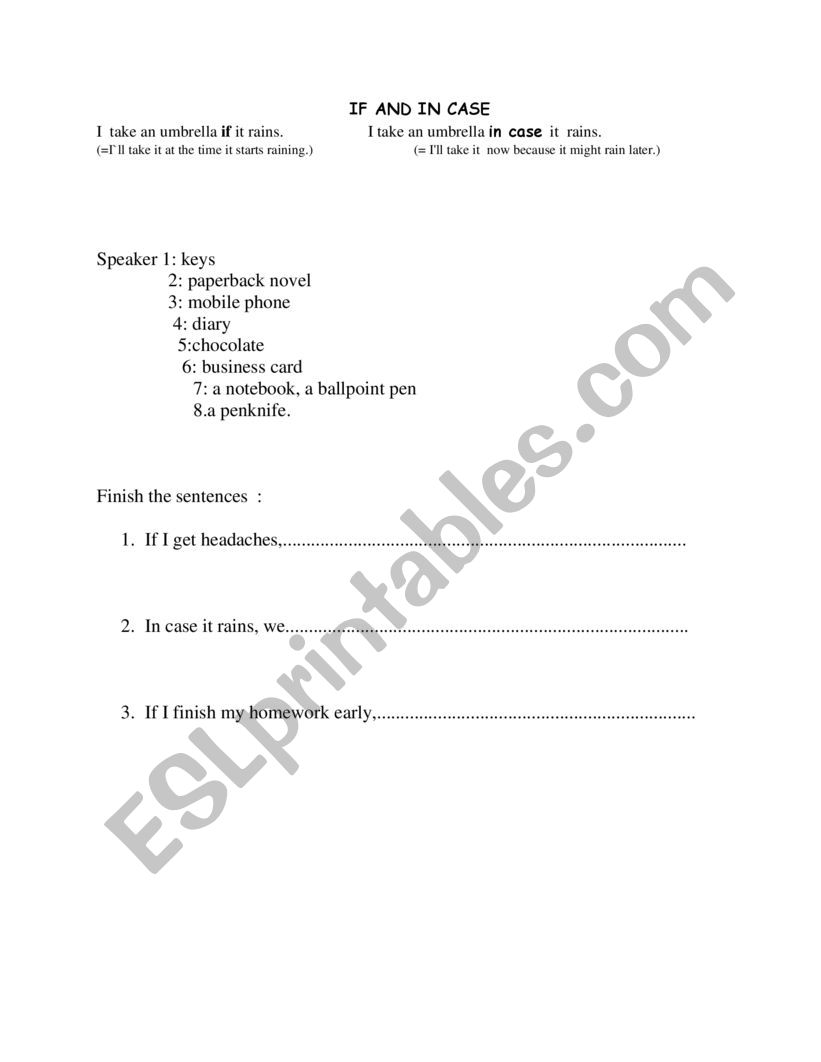  if, in case worksheet