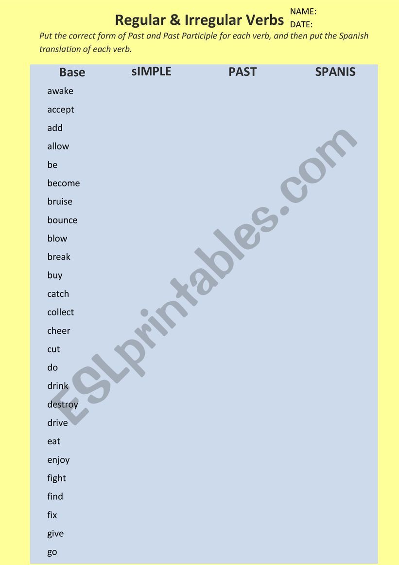 Regular & Irregular Verbs worksheet