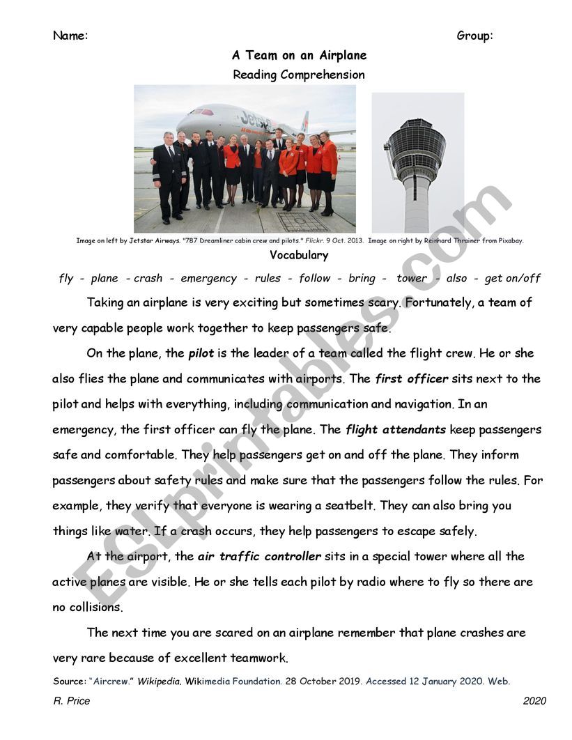Reading Comprehension: A Team on an Airplane