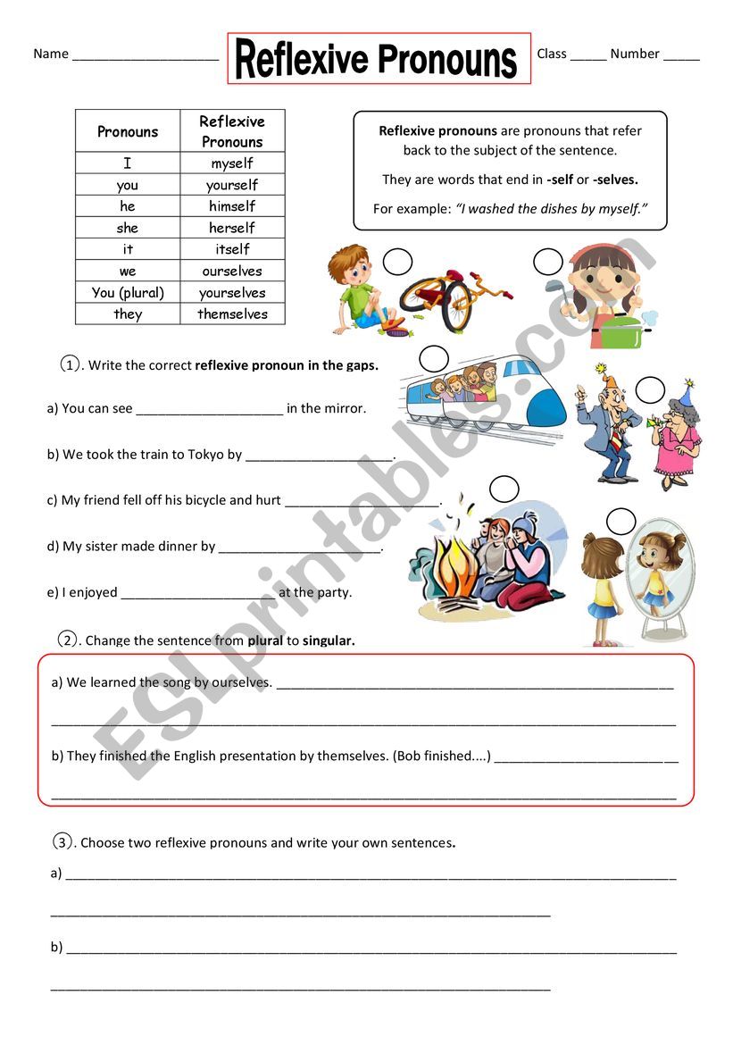 Reflexive Pronouns Esl Worksheet