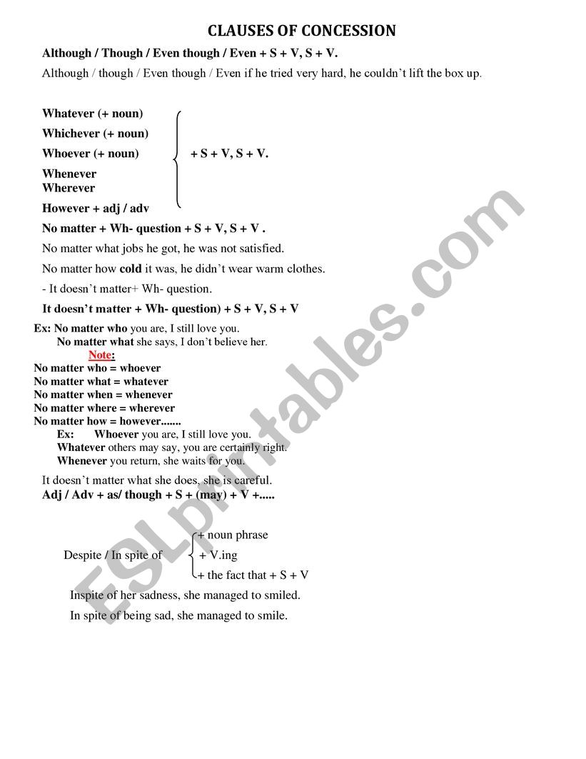Clause of concession 2/2 worksheet