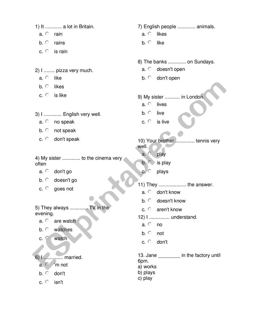 present simple worksheet