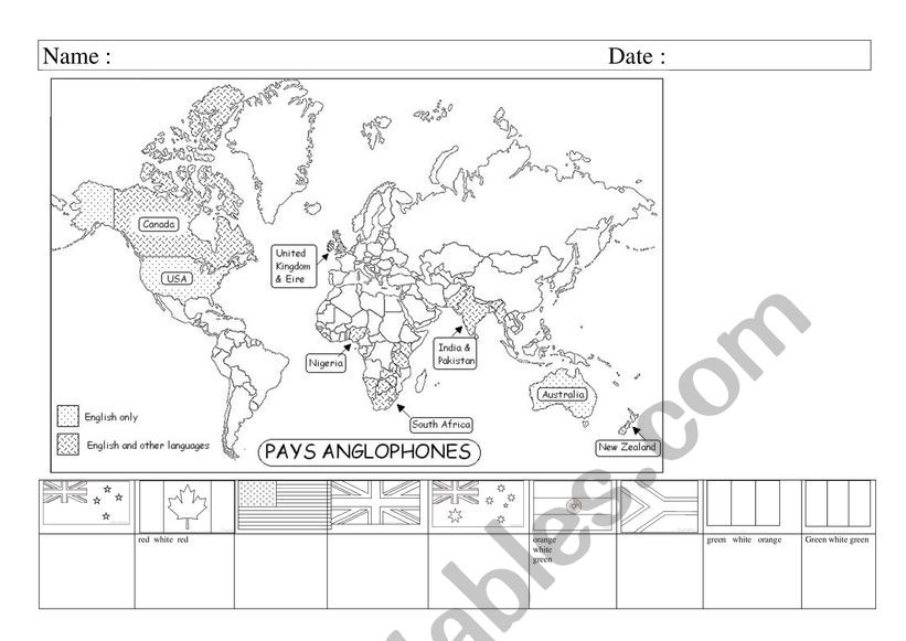 english speaking countries worksheet