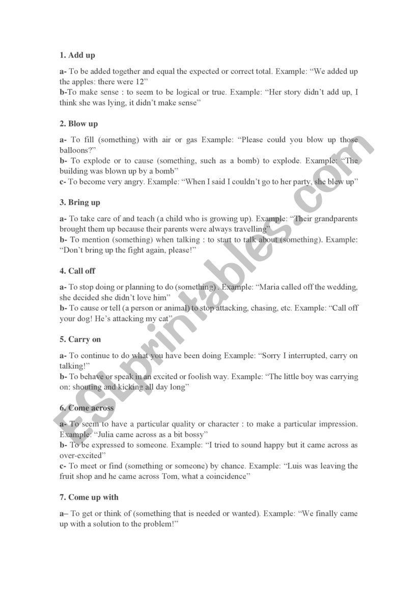 Phrasal Verbs worksheet