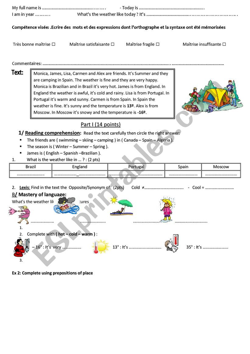 weather worksheet