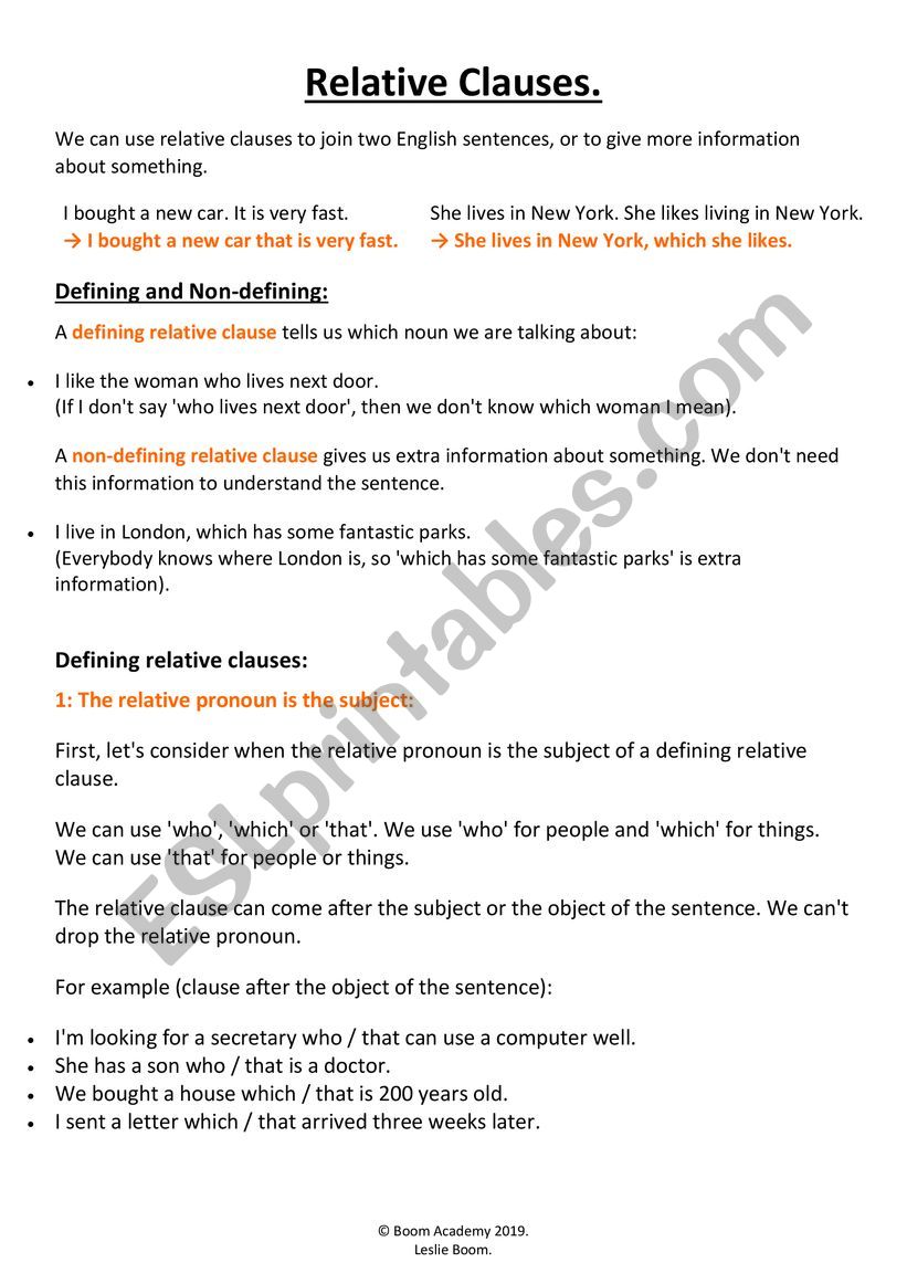 Relative Clauses worksheet