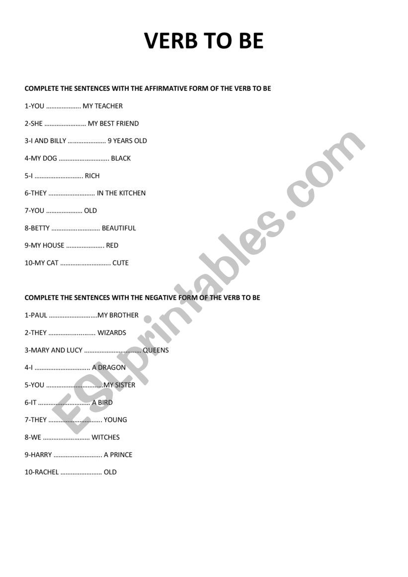 VERB TO BE worksheet