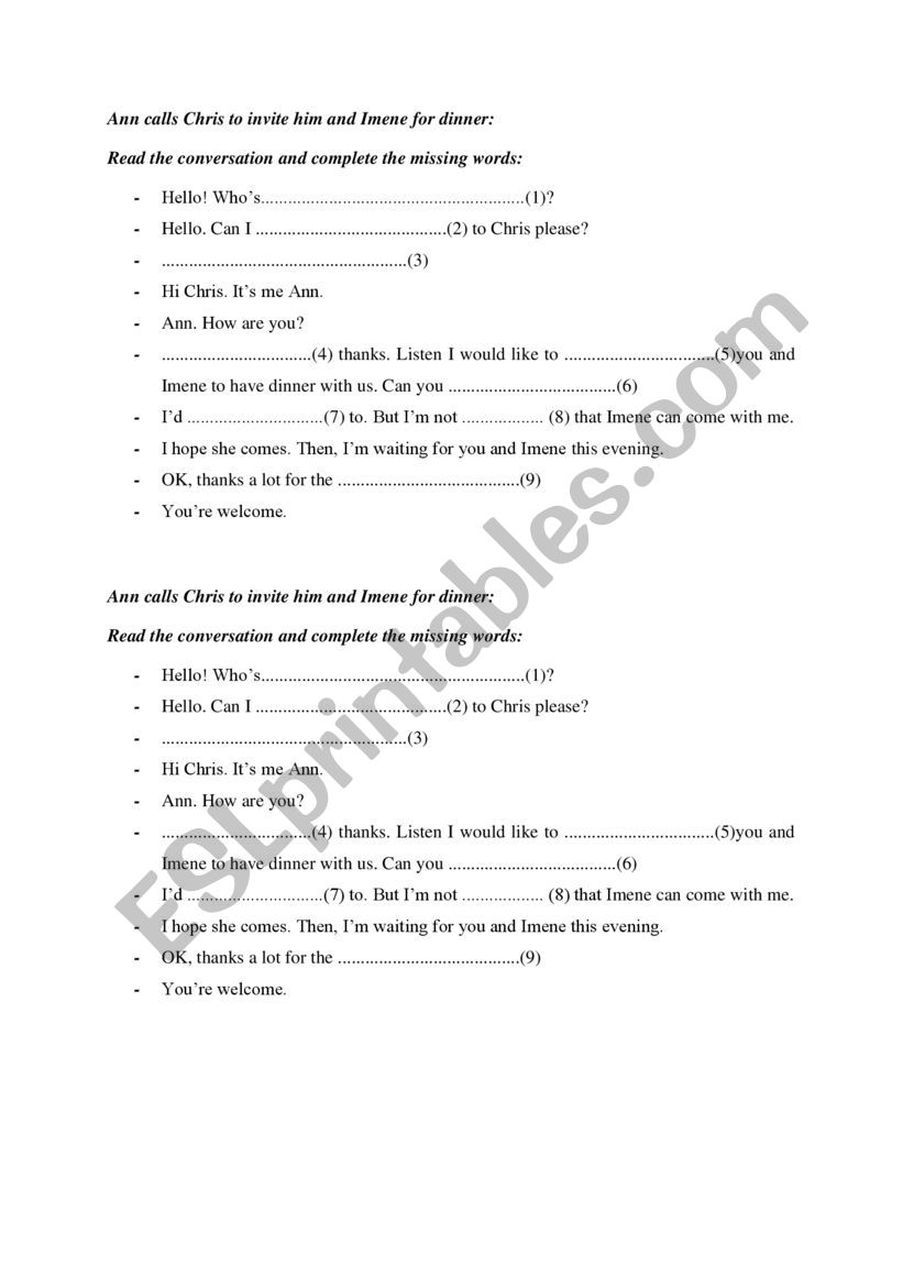 conversation worksheet