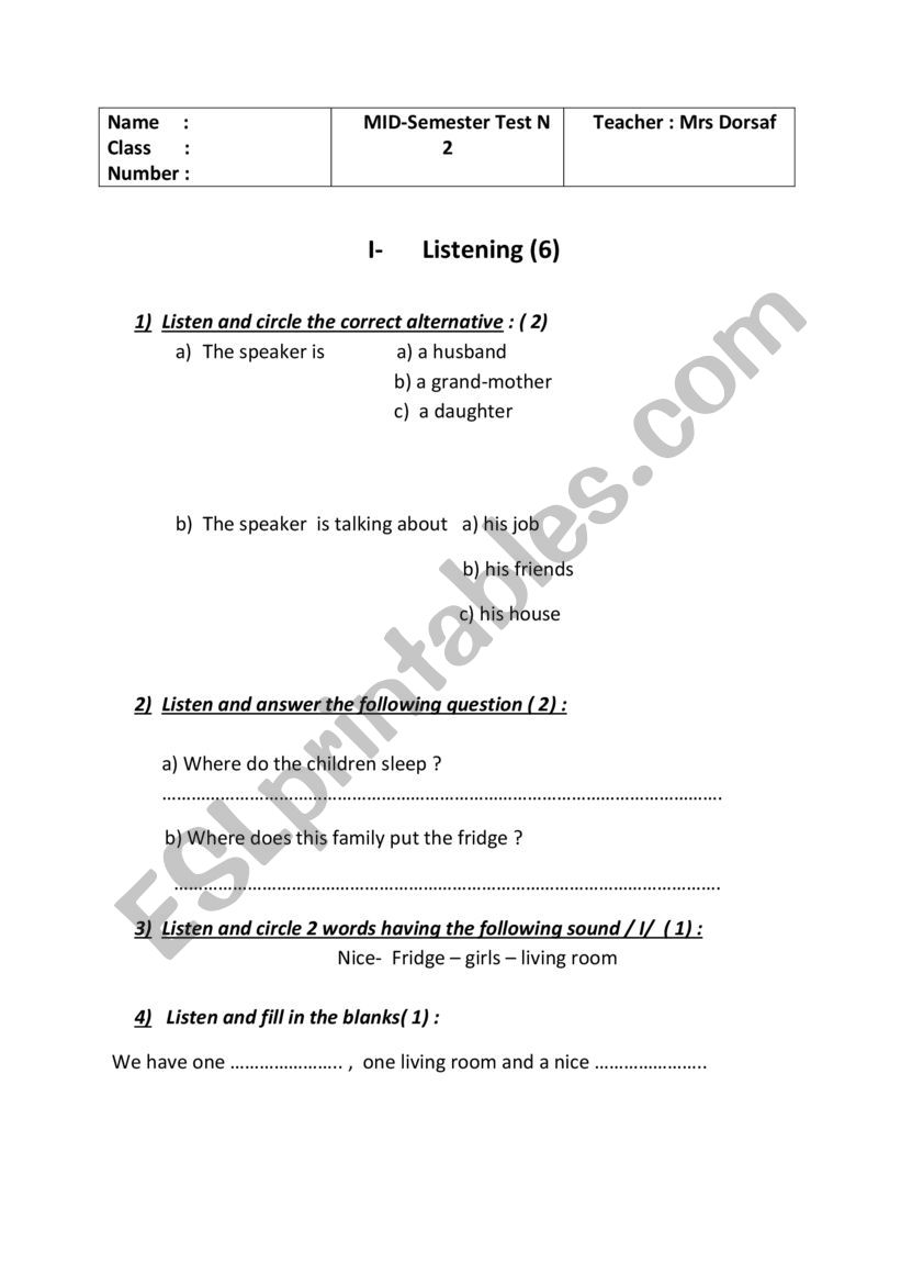 Mid_semester Exam n 2 / 7th form