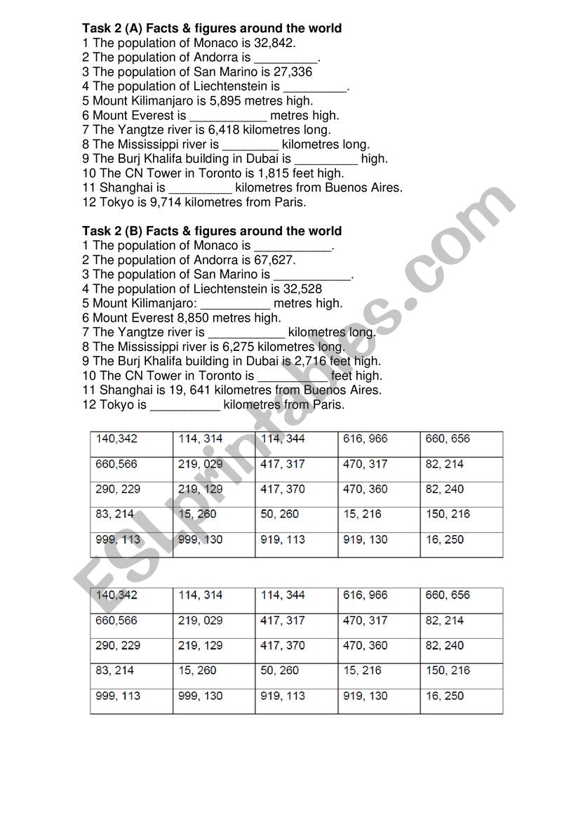 Big numbers worksheet