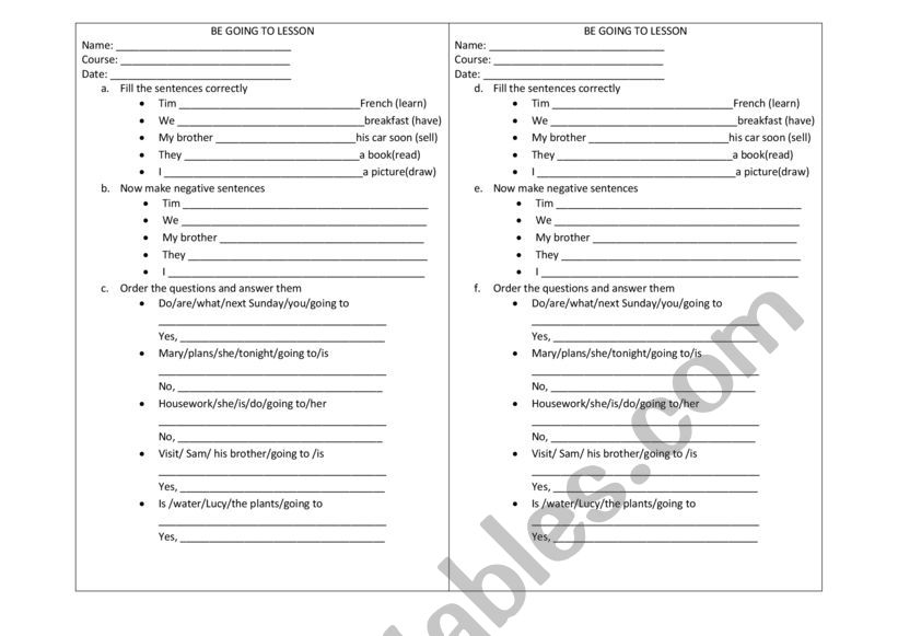 be going to worksheet