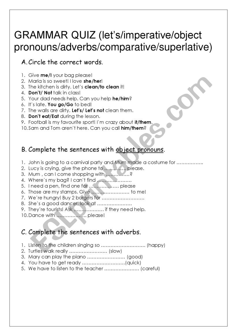 grammar quiz worksheet