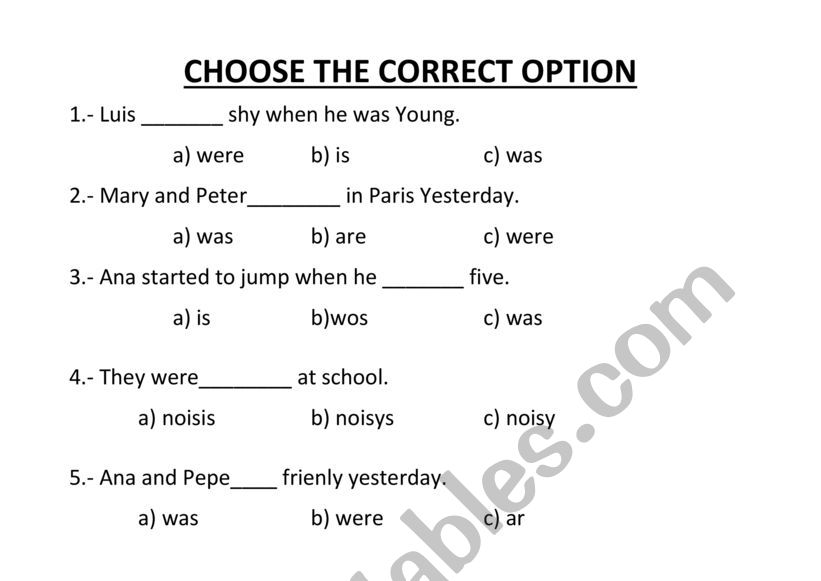  TO BE IN PAST (WAS/WERE) worksheet