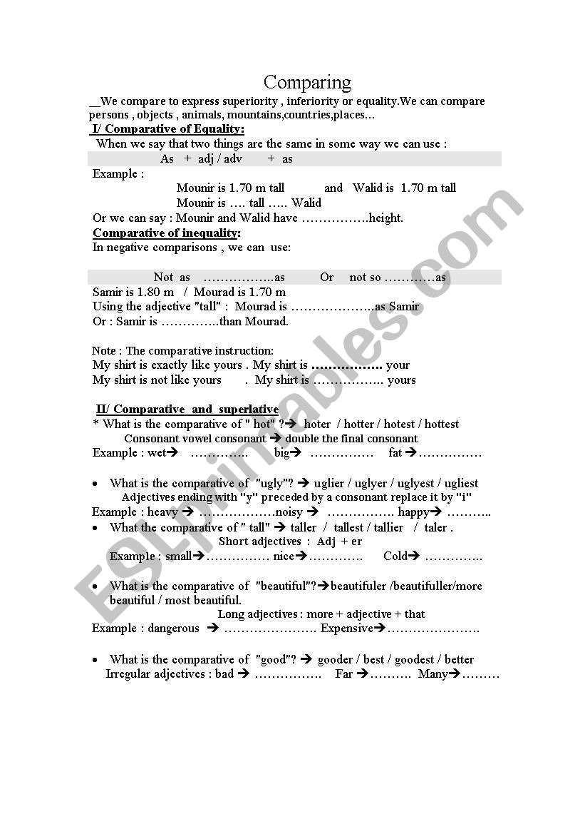 comparing Part 01 worksheet