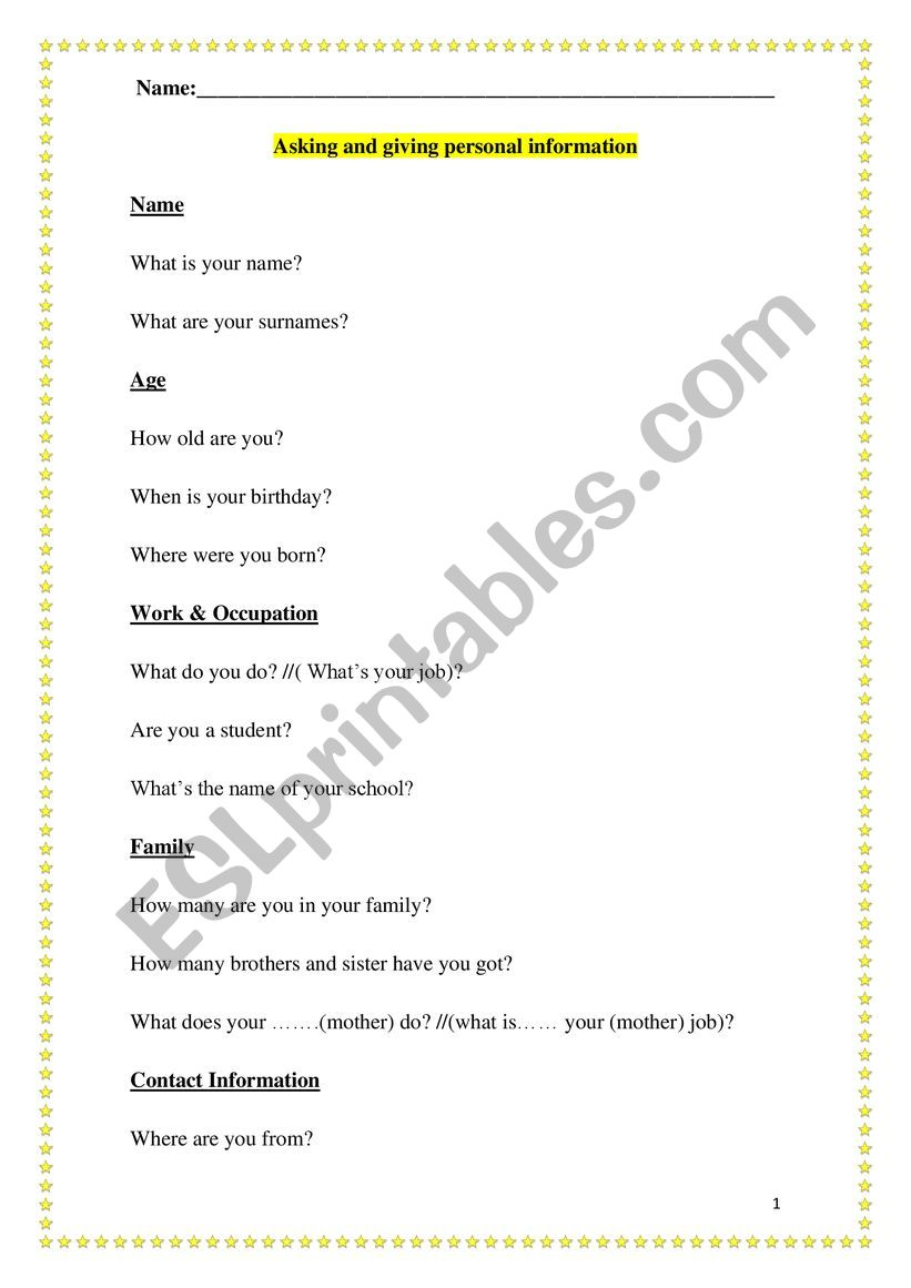 Questions about personal information