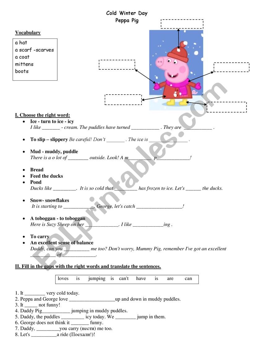 Peppa Pig, Cold winter day worksheet