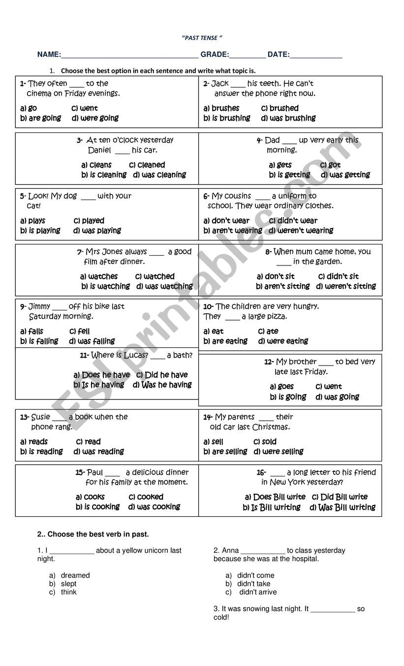 Past simple Activity worksheet