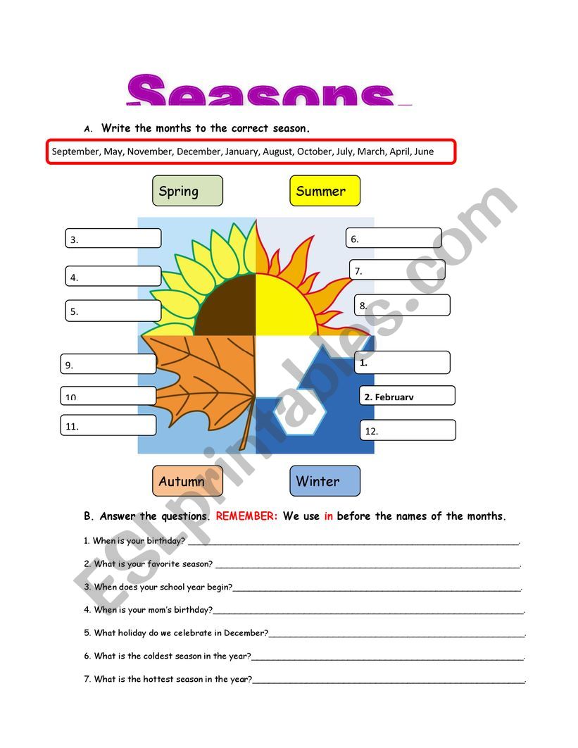 Seasons and Weather worksheet