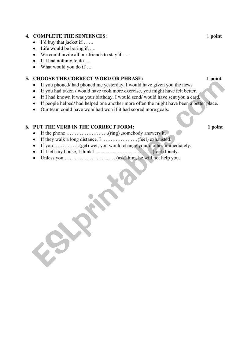 conditionals worksheet