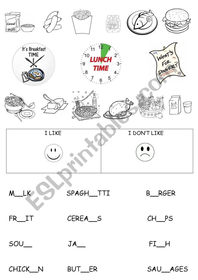 Meals of the day worksheet