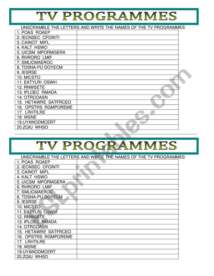 TV PROGRAMMES worksheet