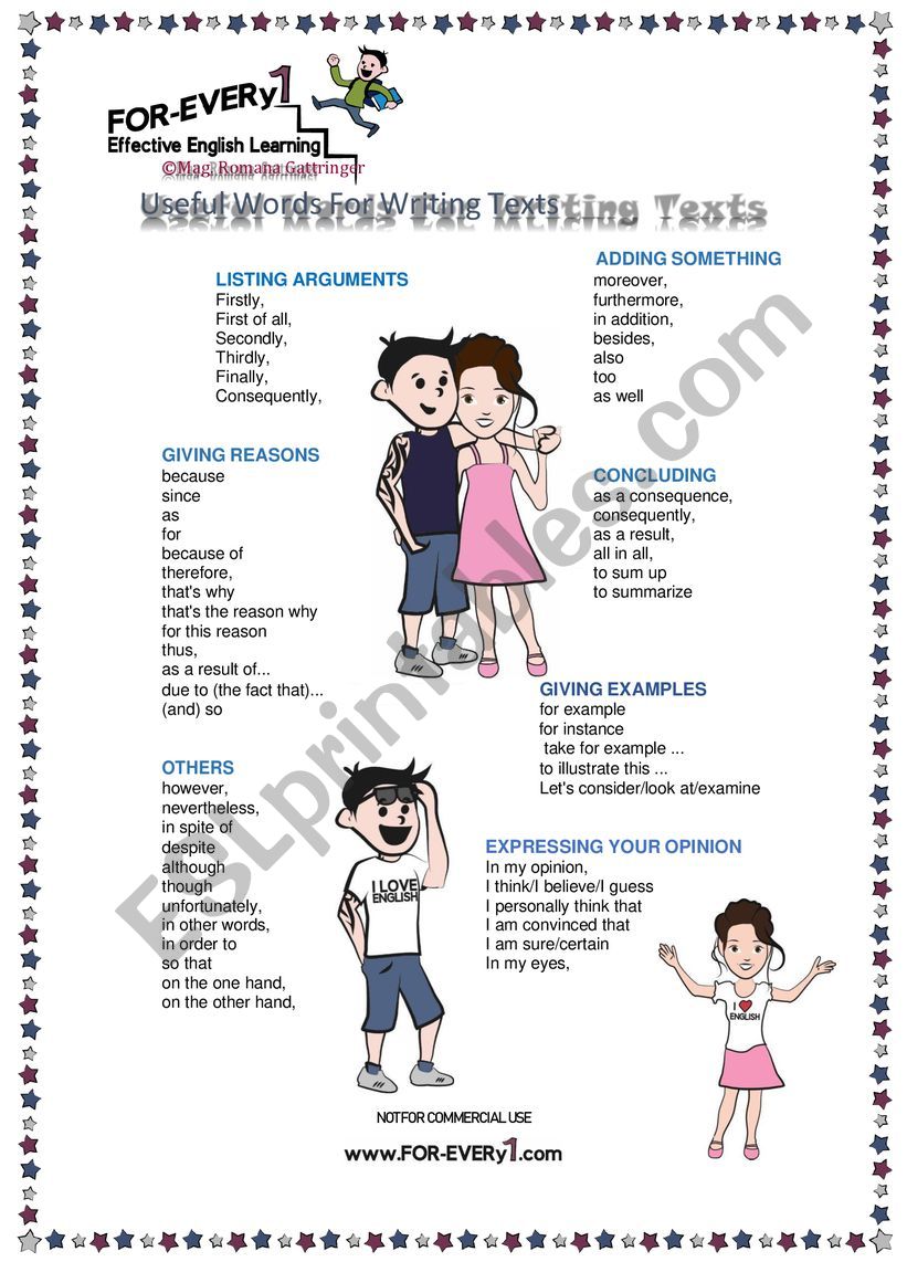 Useful worksheet for writing texts