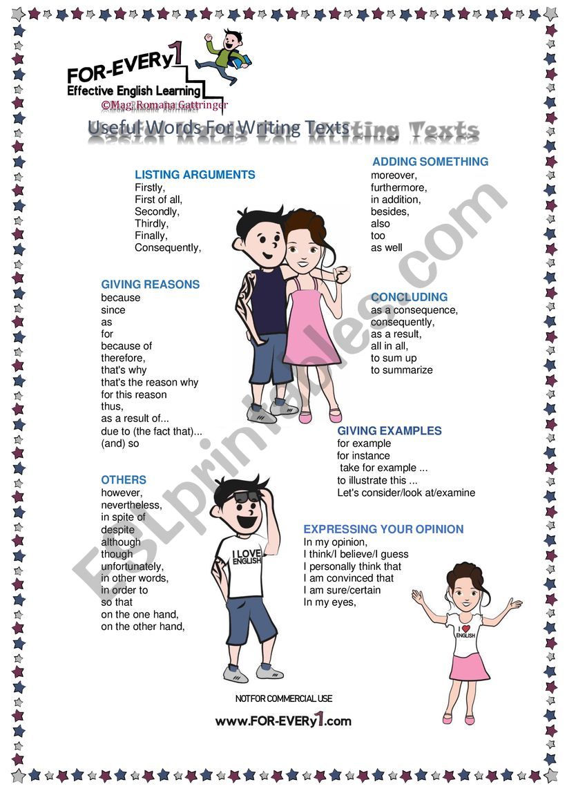 Useful worksheet for writing texts