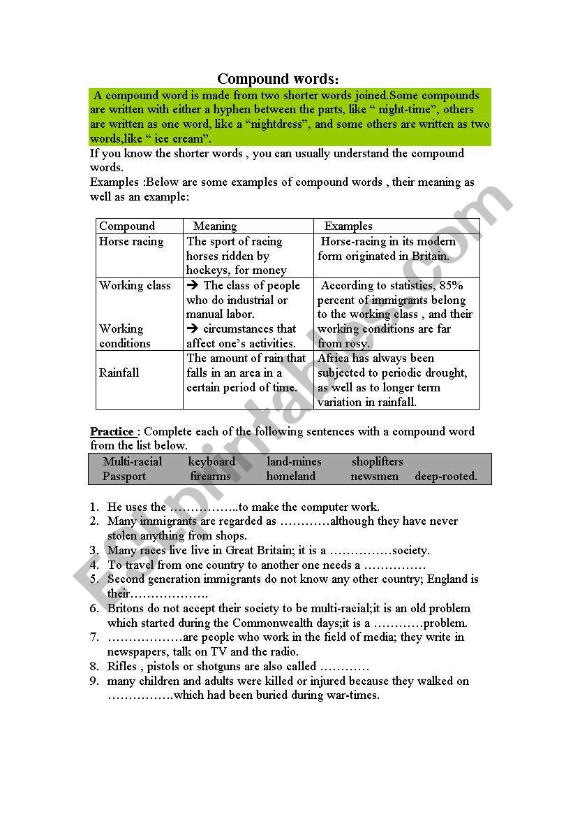 Compound Words worksheet