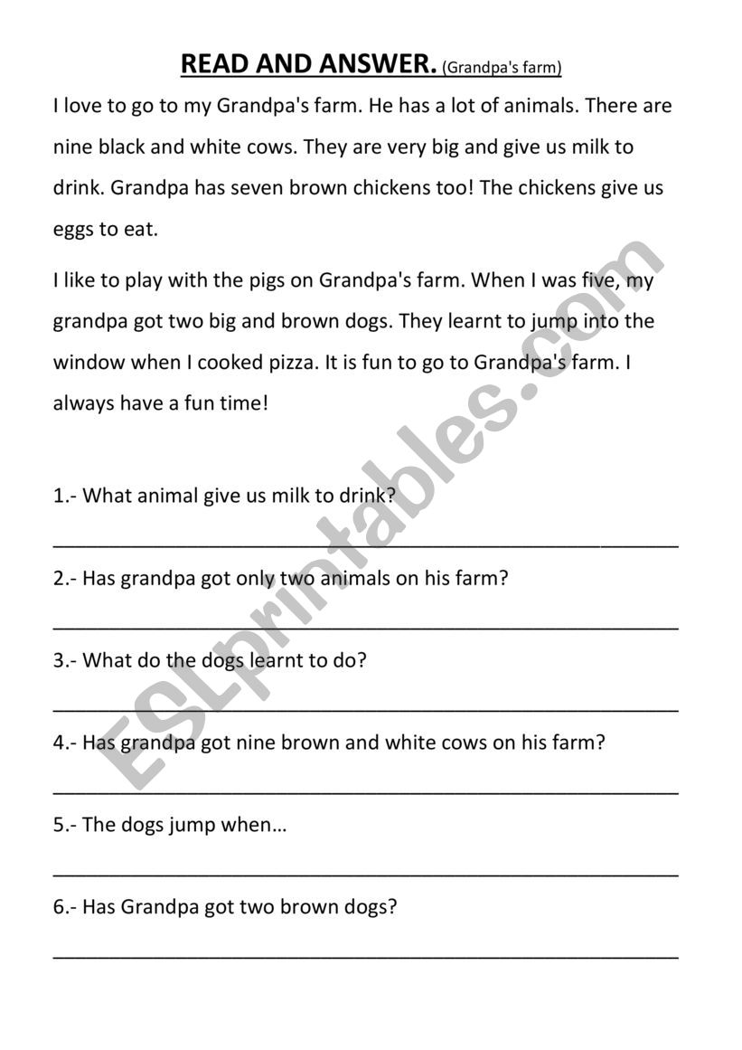 READING AND COMPRENHENSION worksheet
