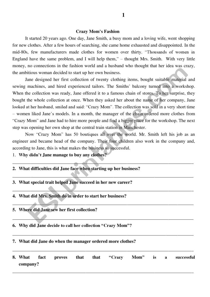 reading  text worksheet