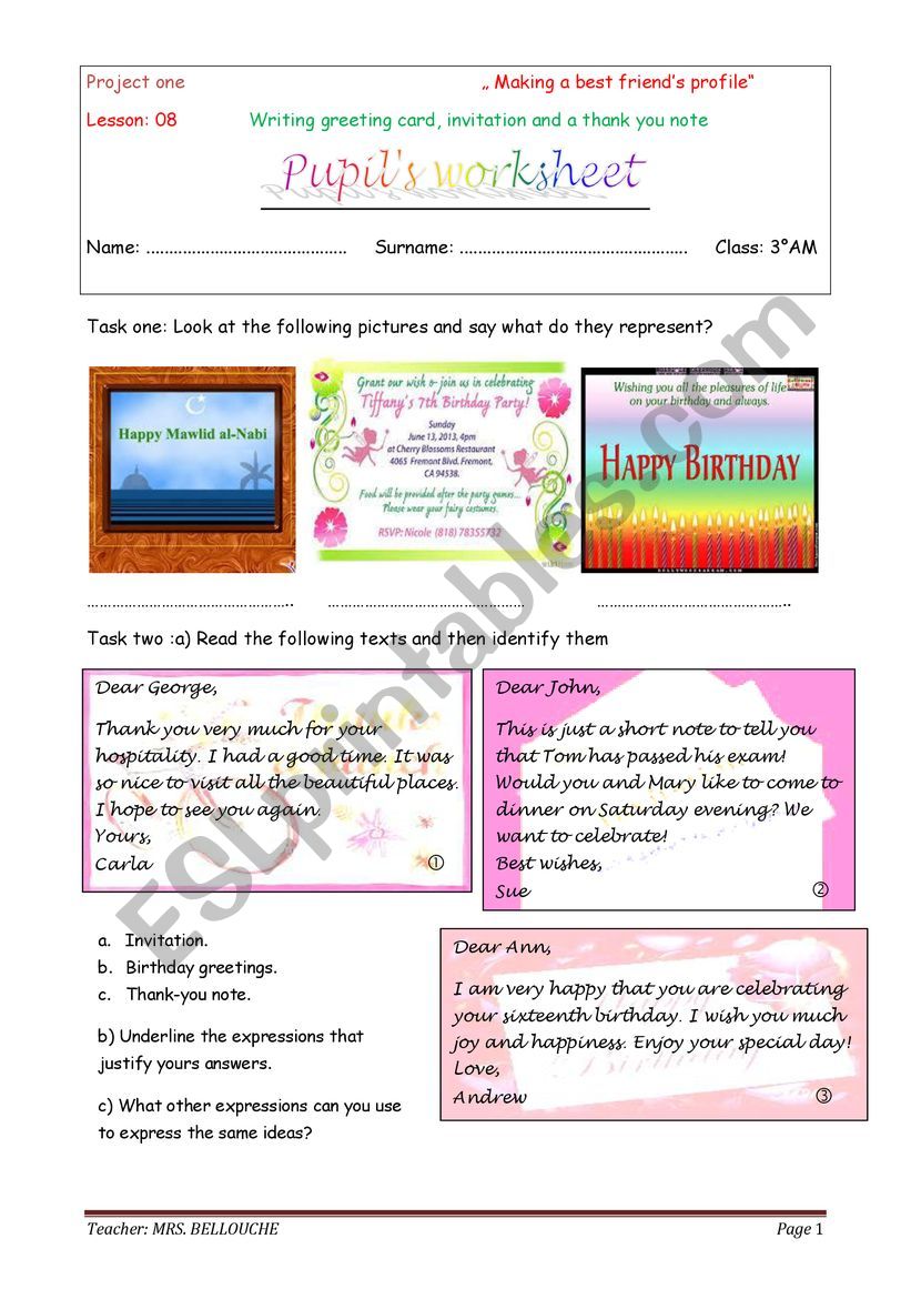 card worksheet