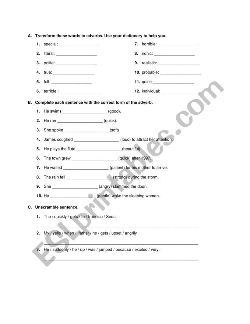 Adverbs worksheet