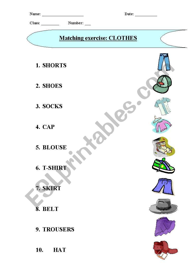 Matching Exercise (Clothes) worksheet