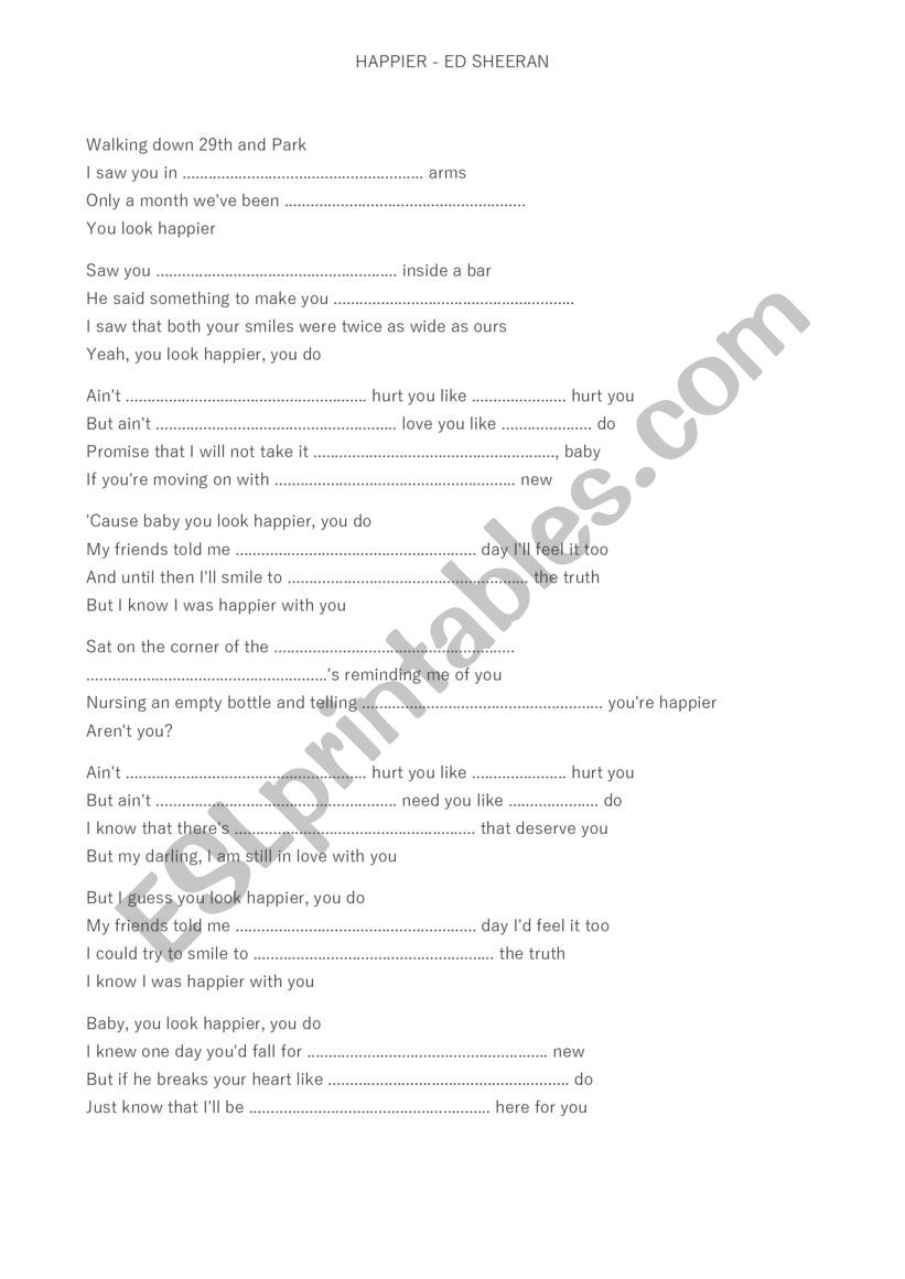 Ed Sheeran - Happier worksheet