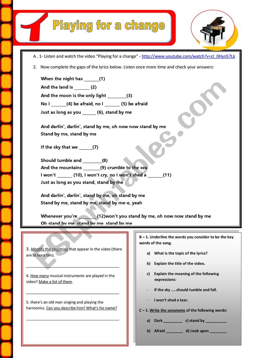 Stand by me  worksheet