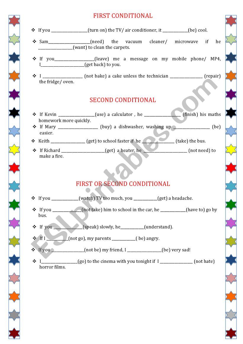 FIRST OR SECOND CONDITIONAL worksheet