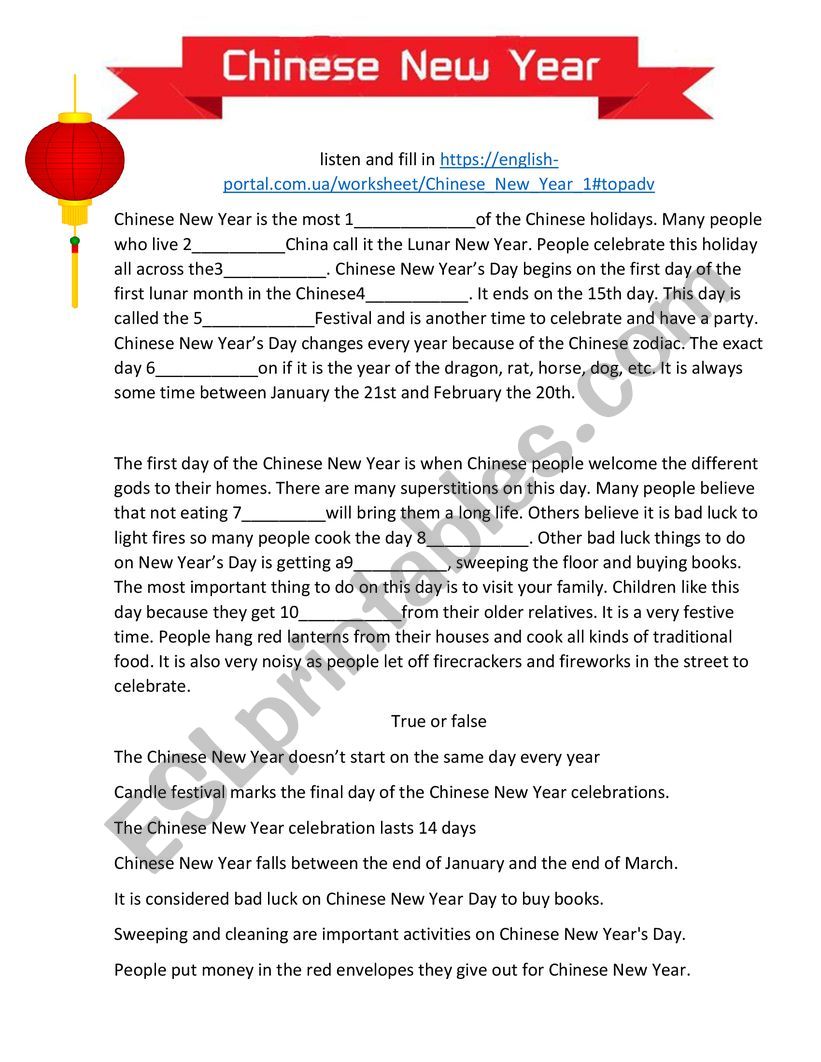 Chinese New Year worksheet