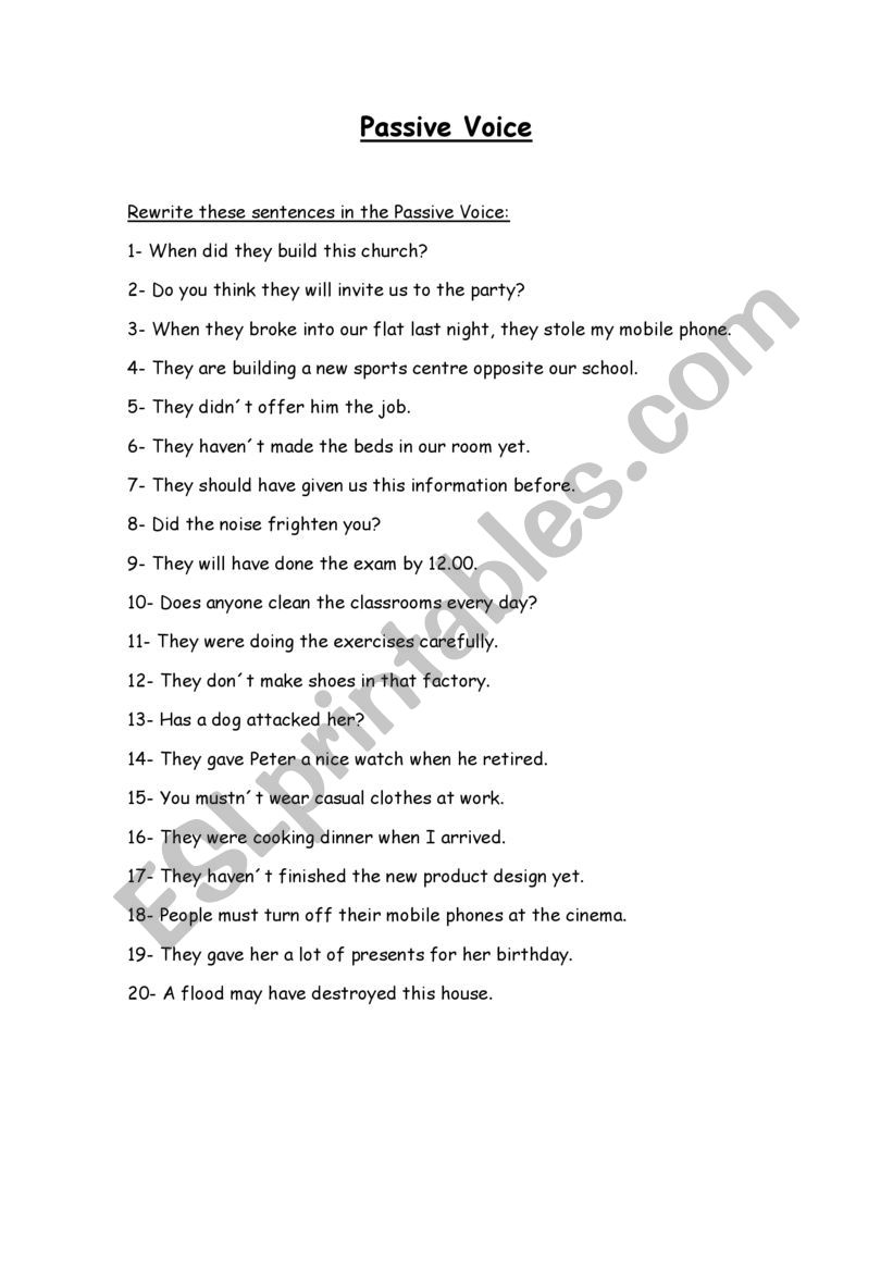 Passive Voice Sentences worksheet