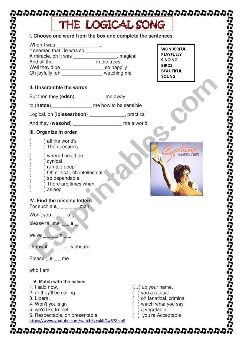 LISTENING ACTIVITY- THE LOGICAL SONG with answer key