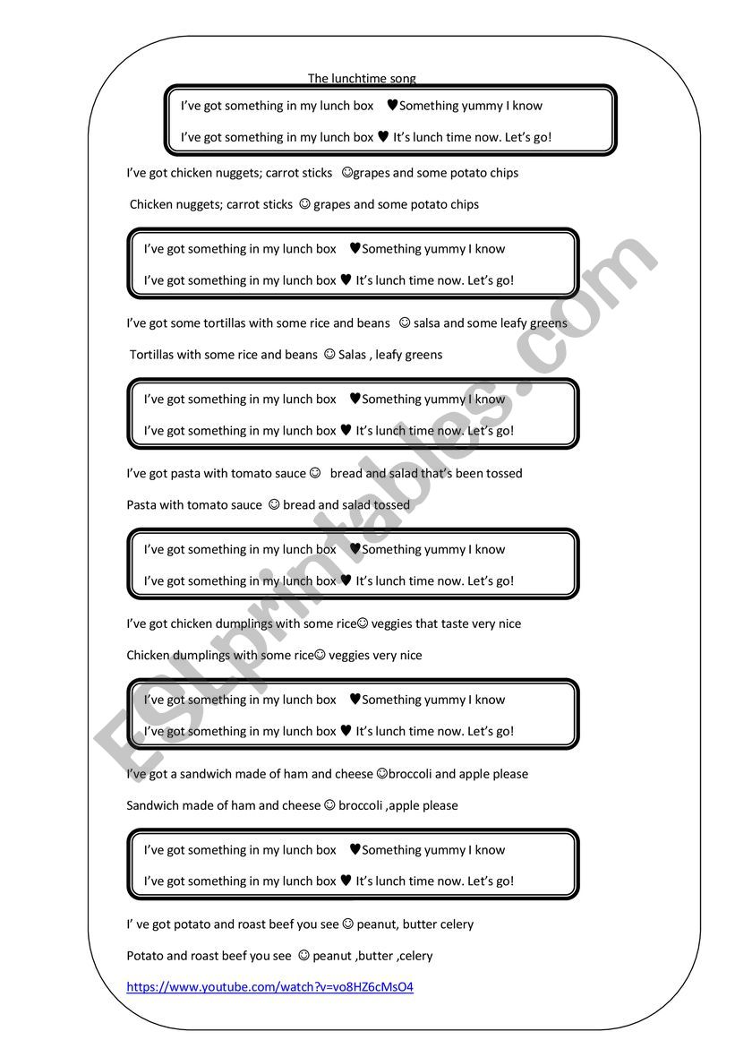 The lunchtime song worksheet