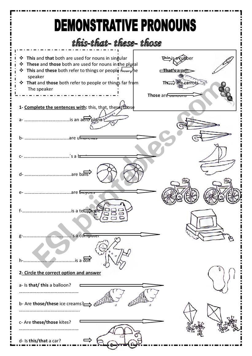 demonstate pronouns worksheet