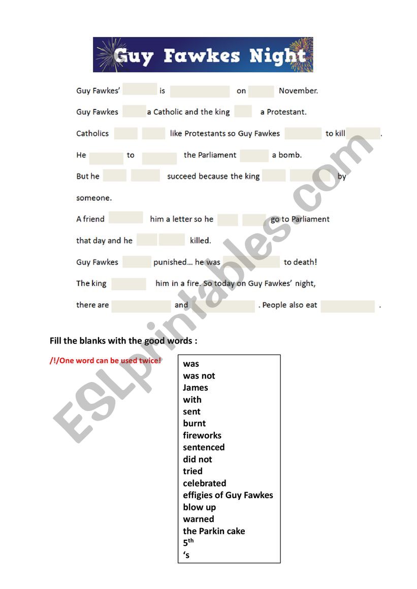 Guy Fawkes� night worksheet