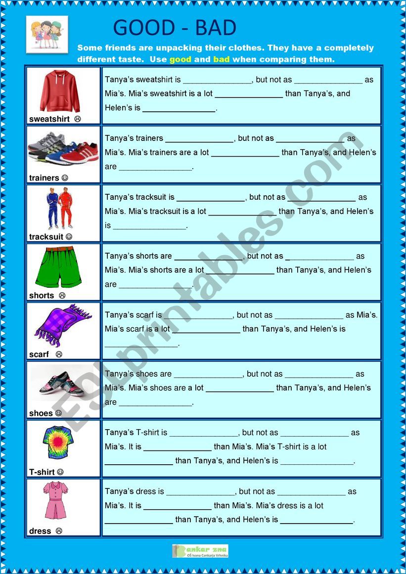 Comparison of adjectives worksheet